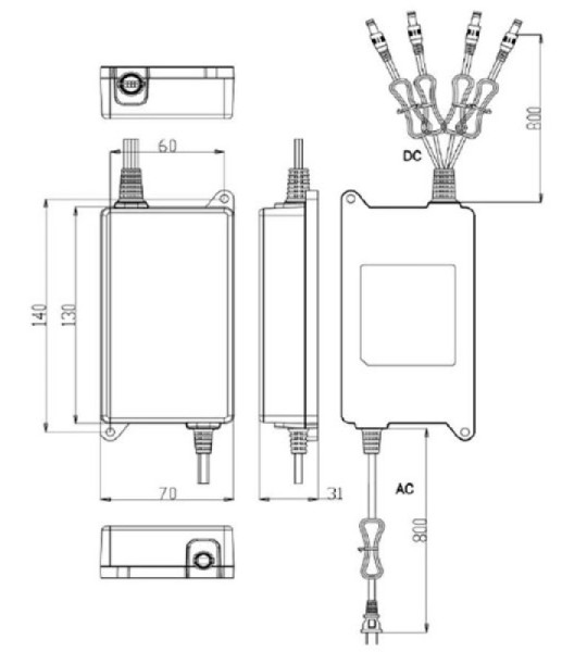 Dahua DH‑PFM322 12 В 4‑канальный блок питания для видеонаблюдения, 0.7 А/канал, защита, чёрный