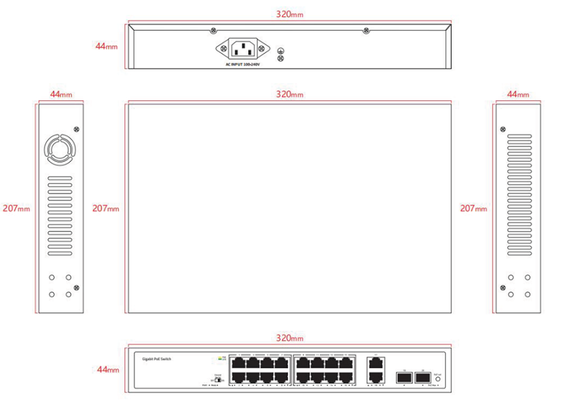 PoE-коммутатор Tiandy TC-P3S020 Spec:G/1622/AT/180