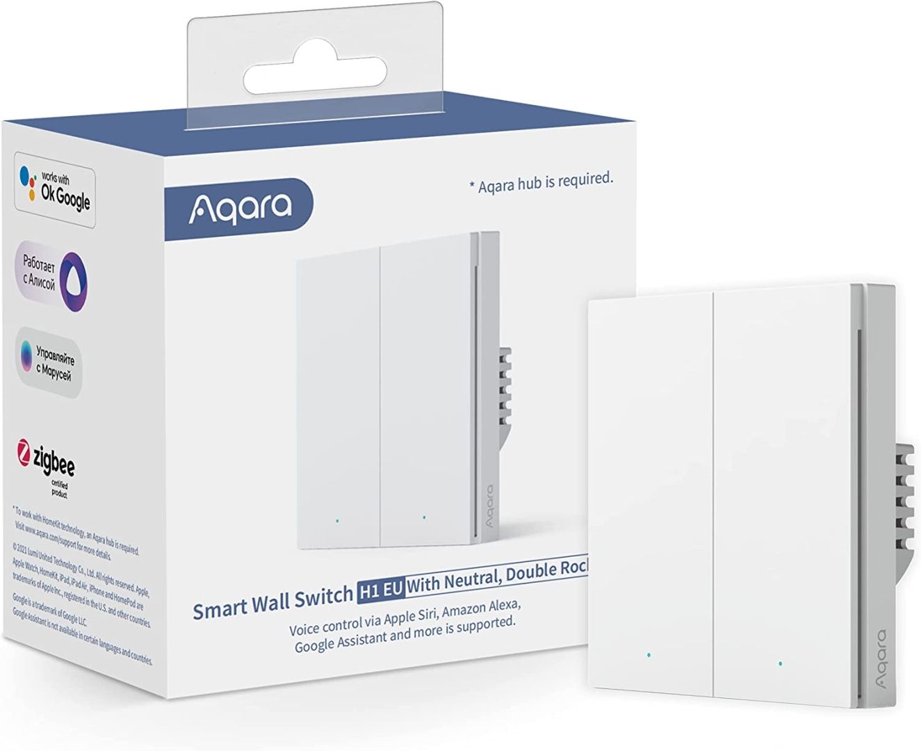 AQARA WS-EUK04 Smart Wall Switch (With Neutral, Double Rocker) Выключатель двухклавишный с нейтралью