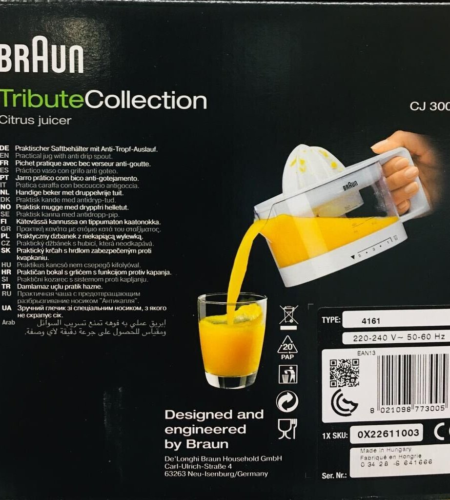 СОКОВЫЖИМАЛКА BRAUN CJ-3000, 20 Вт