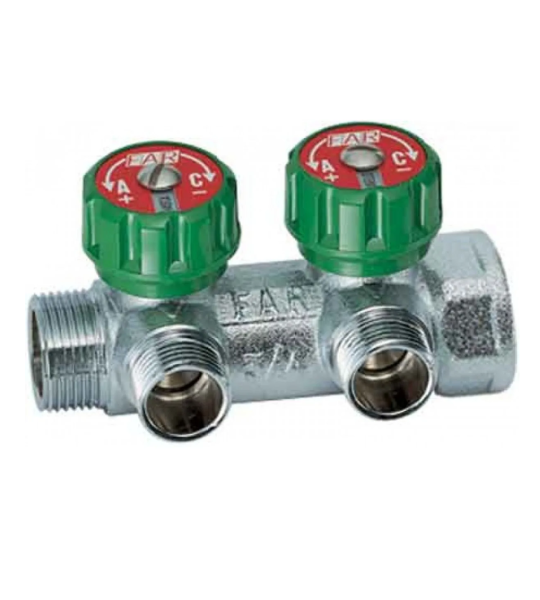 Коллектор FAR 3/4"х1/2" на 2 отвода с вентилями