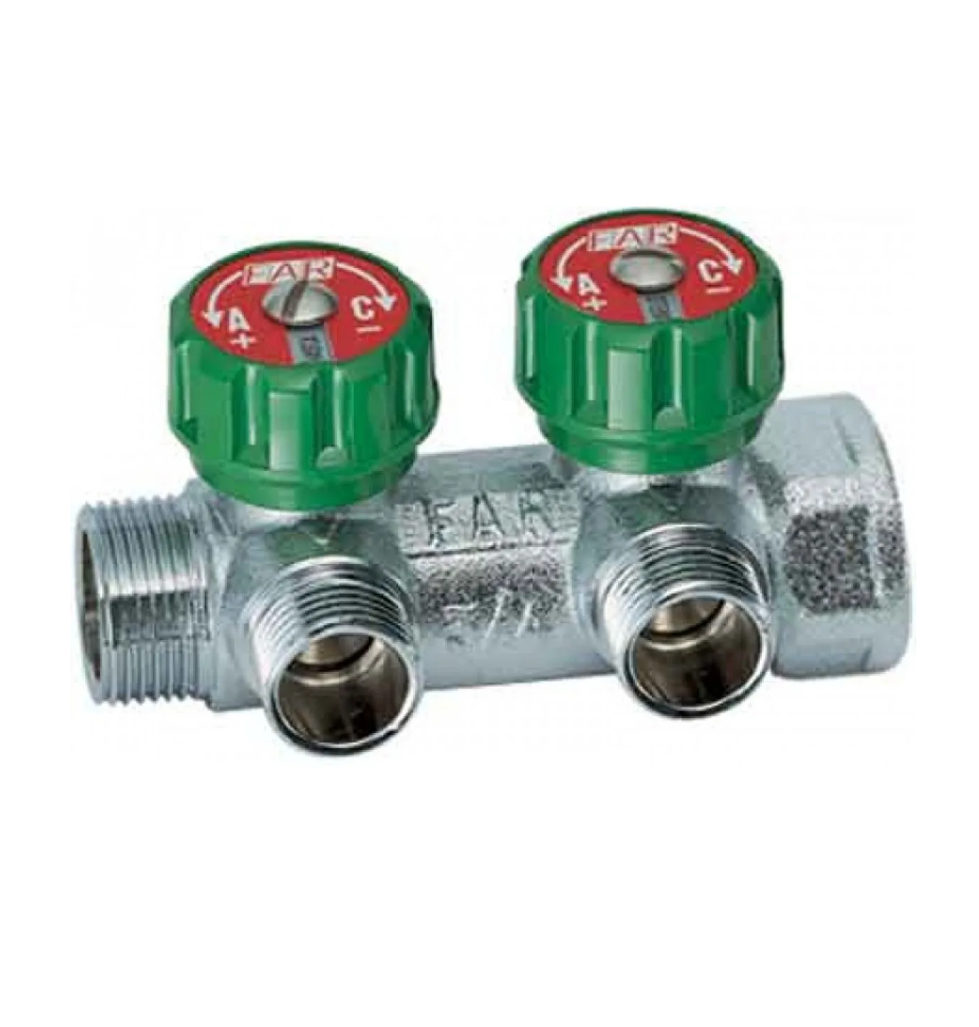 Коллектор FAR 3/4"х1/2" на 2 отвода с вентилями