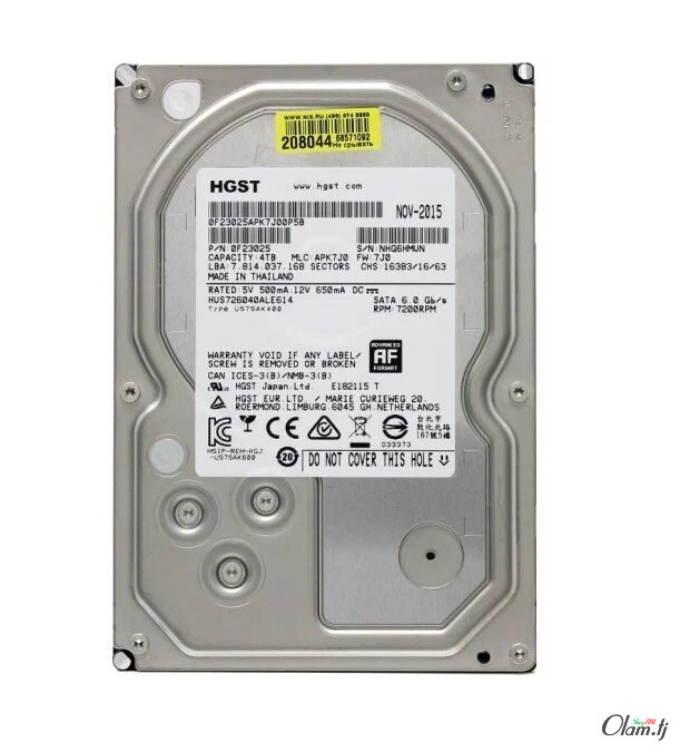 HGST Ultrastar 7K4000 HUS724040ALA640 — 4 TB Enterprise HDD, 7200 RPM, 64 MB Cache, SATA 6 Gb/s, MTBF 2 млн часов