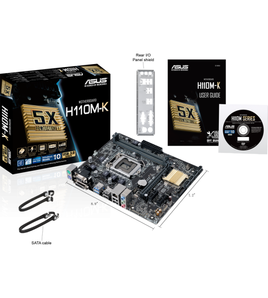 Материнская плата ASUS H110M-K, Micro ATX, Intel LGA 1151, DDR4, USB 3.0, VGA, DVI, Audio, Windows