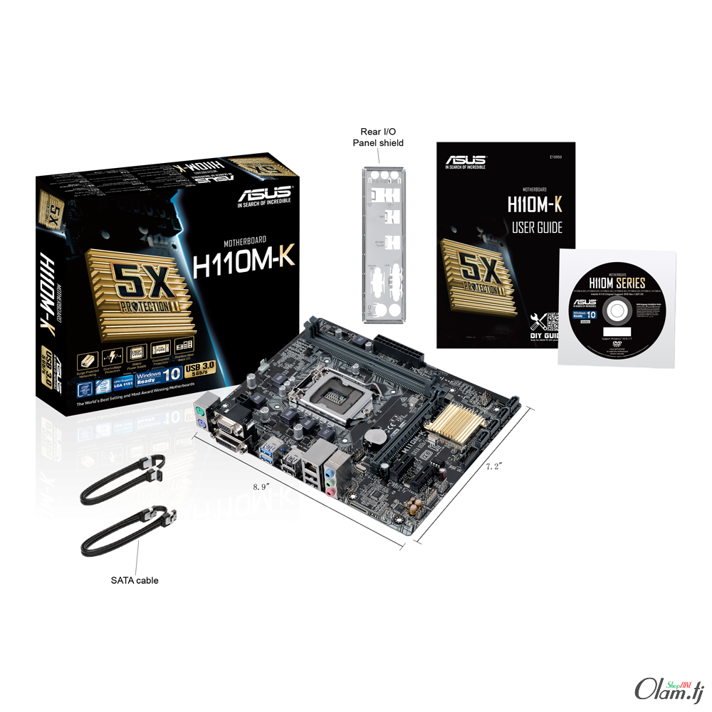 Материнская плата ASUS H110M-K, Micro ATX, Intel LGA 1151, DDR4, USB 3.0, VGA, DVI, Audio, Windows