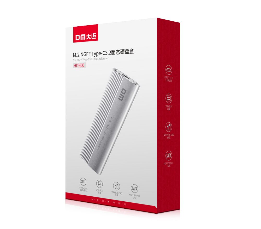 Кейс для M.2 SATA SSD DM M.2 SSD (31-1) – USB 3.2 Type-C, алюминиевый