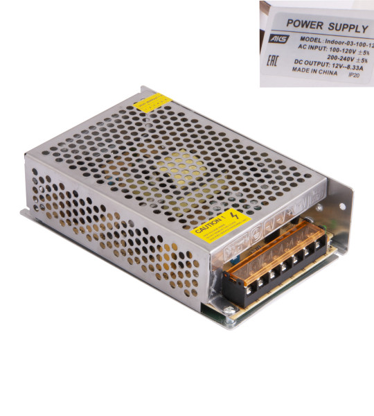 Блок питания AKS 100W 12V для светодиодной ленты и светильников | IP20, 220V → 12V, компактный трансформатор