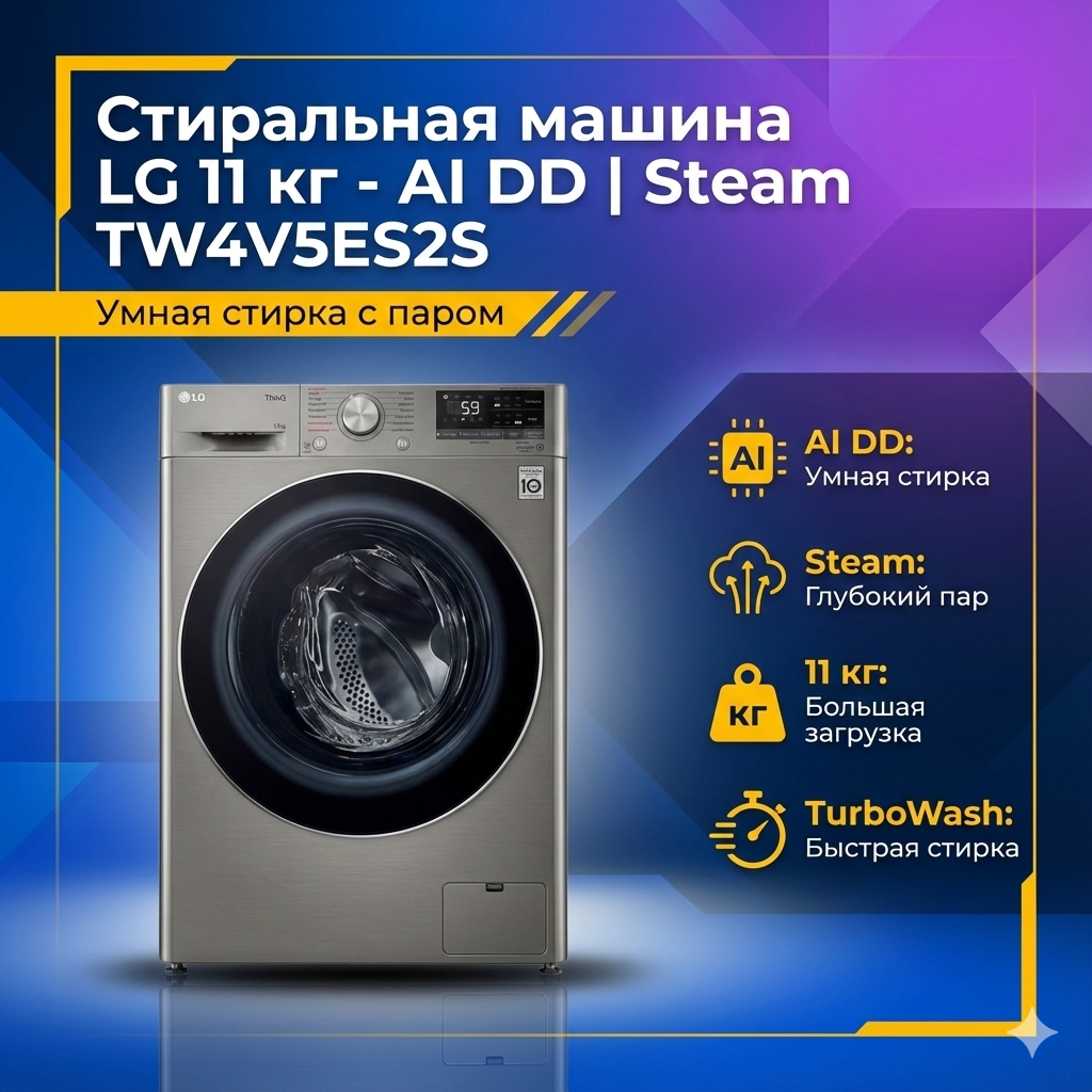 Стиральная машина LG 11 кг - AI DD™ | Steam™ (TW4V5ES2S)